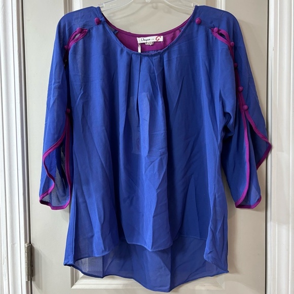 Umgee Tops - Umgee Royal Blue Blouse with Fuchsia Trim